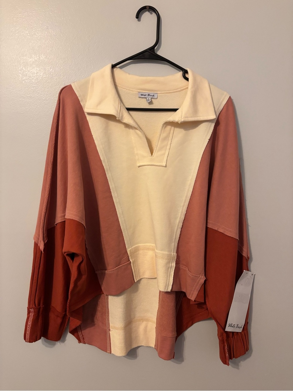 white birch Cream and Rust Colorblock V-Neck Sweater